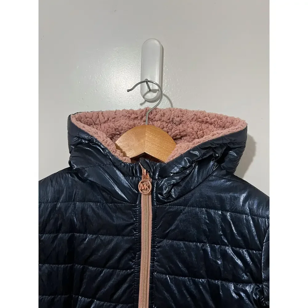 Michael Kors Girls Blue/Rose Gold Faux Fur Lined Puffer Jacket Size 6